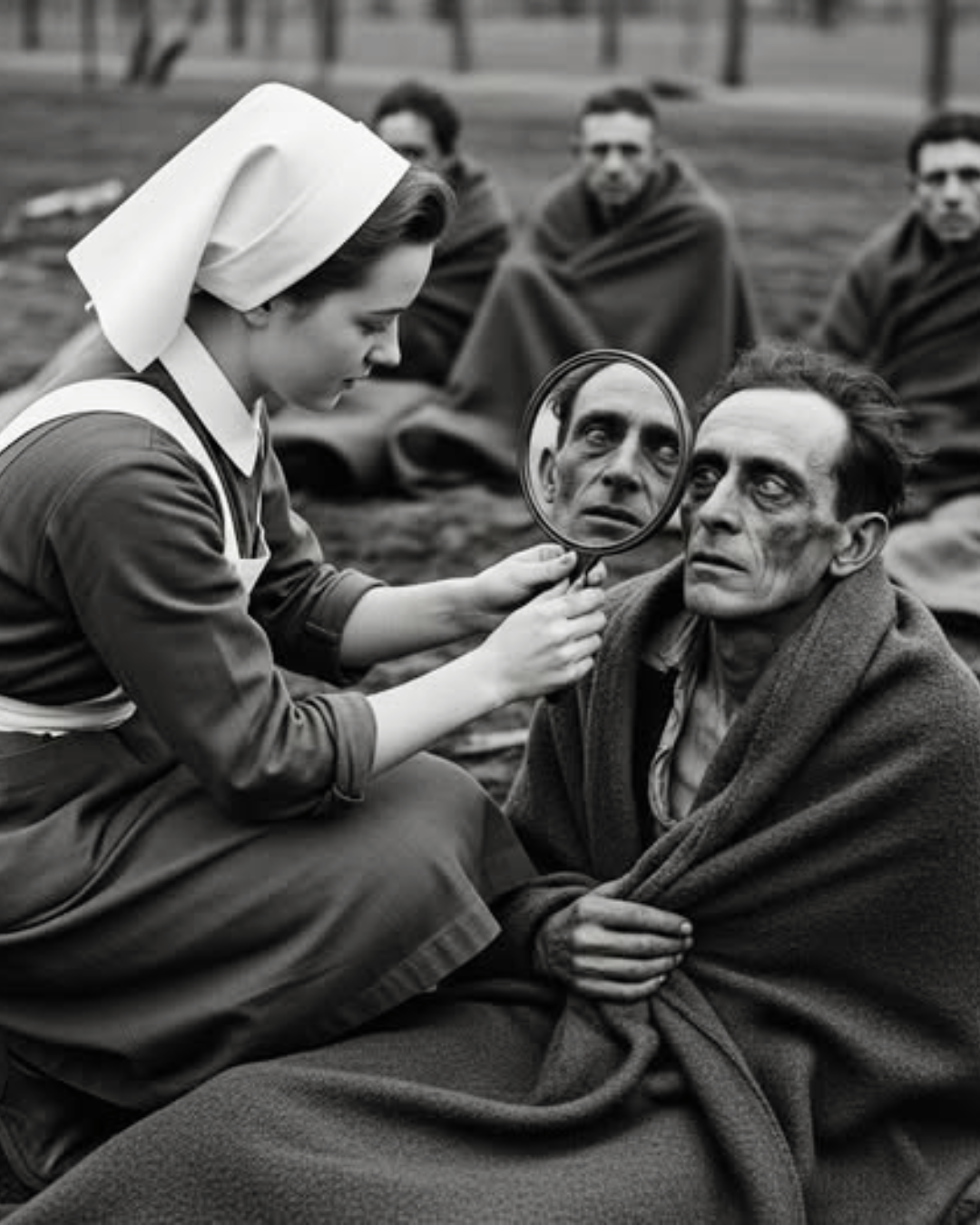 The first mirror — Bergen-Belsen, 1945 .US