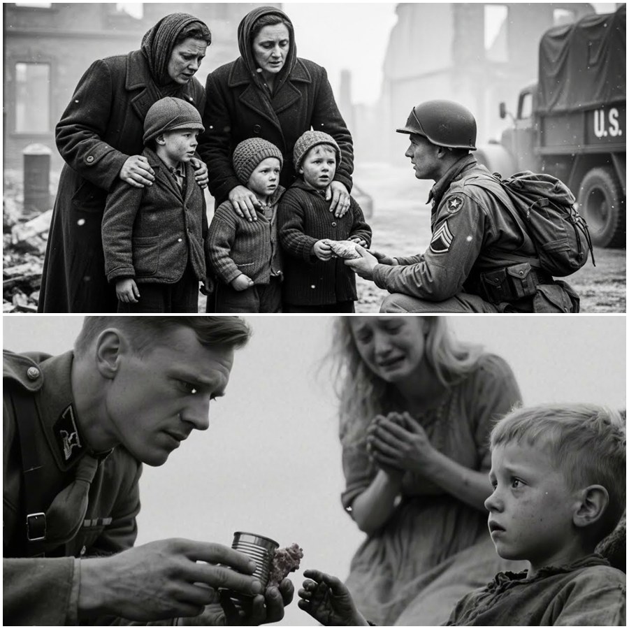 Le famiglie tedesche scoppiarono in lacrime quando i soldati americani attraversarono le linee nemiche per salvare i bambini affamati negli ultimi mesi della seconda guerra mondiale. NI